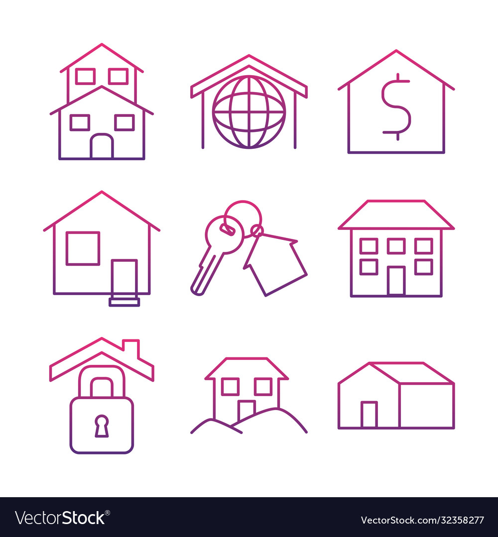 Security padlock and home icon set gradient style