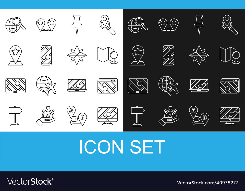 Set line monitor with location marker infographic vector image Set line monitor with location marker infographic