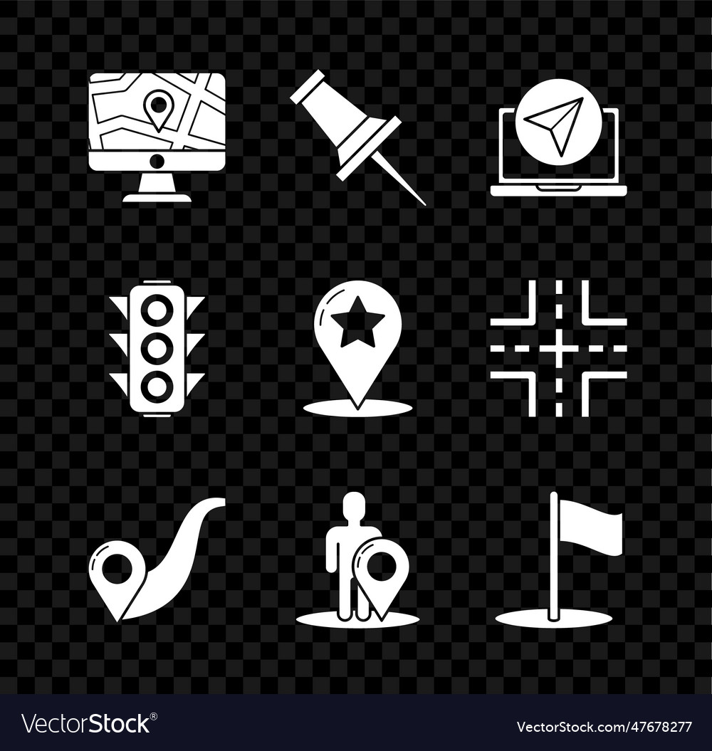Set monitor and folded map with location push pin vector image Set monitor and folded map with location push pin