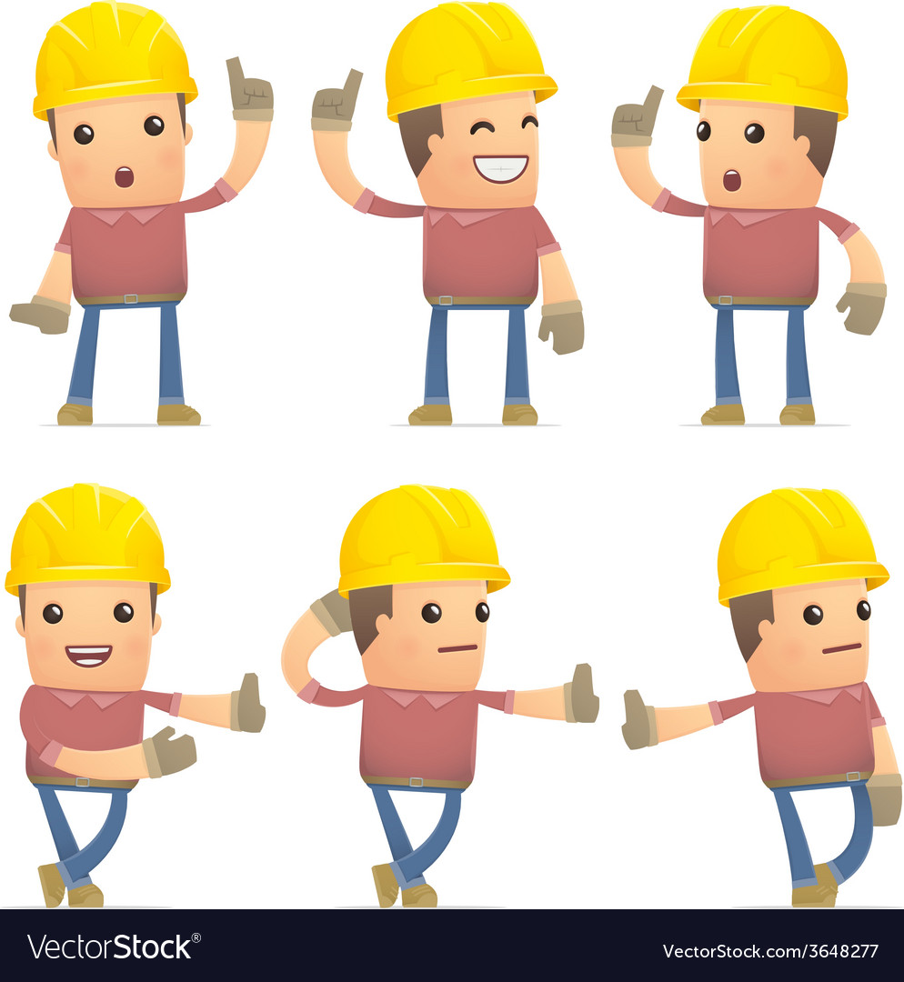 Set of builder character in different poses