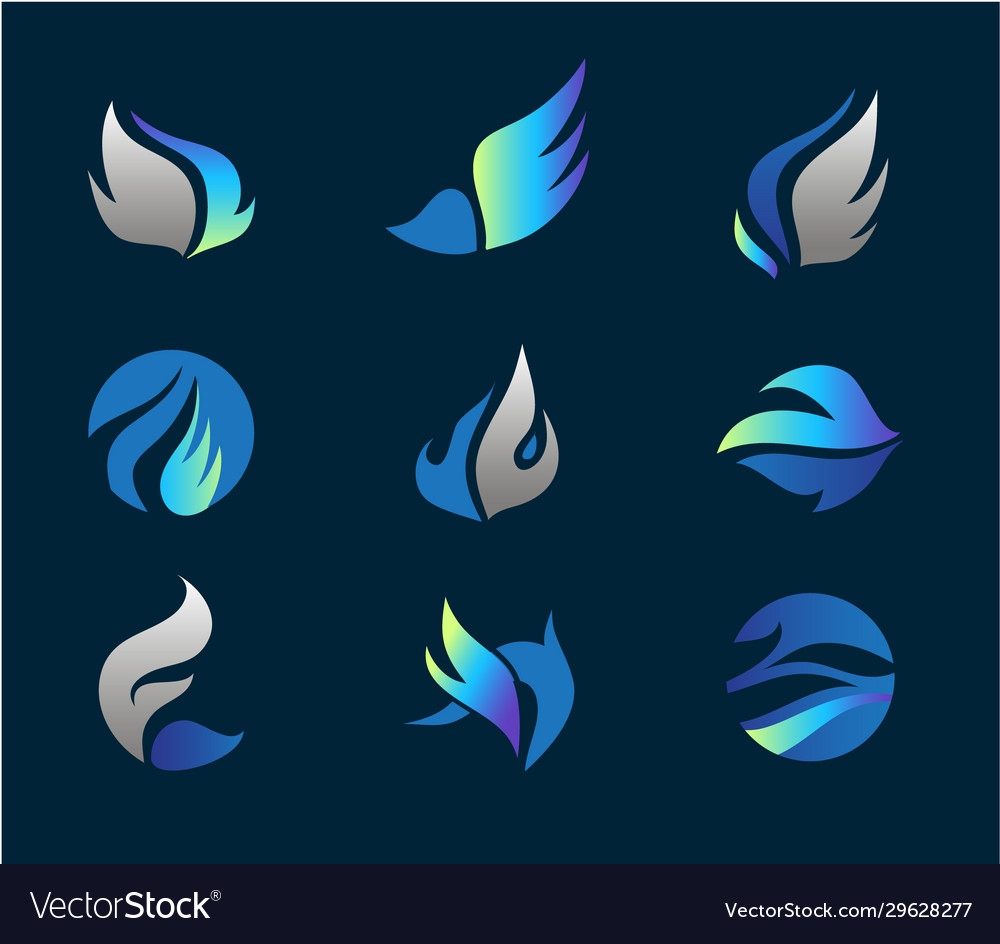Wings logo set abstract flowing icons