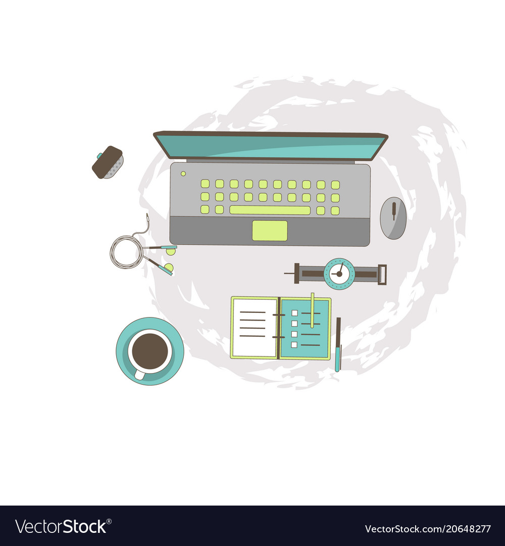 Workplace flat style computer a technique Vector Image Workplace flat style computer a technique