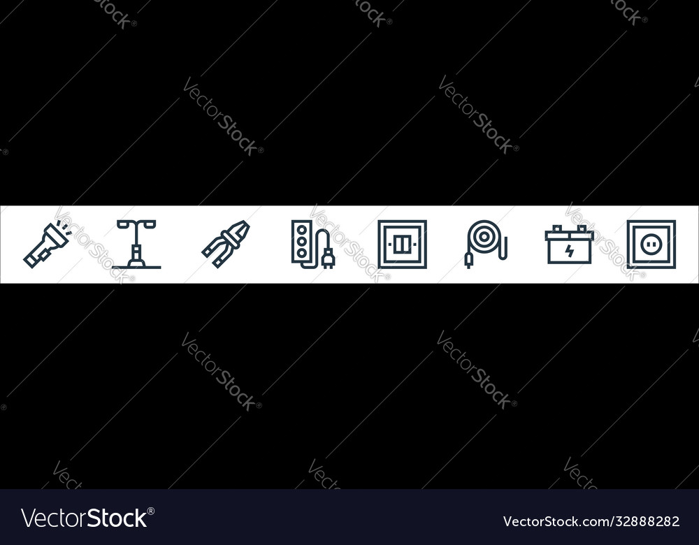 Electrician tools and line icons linear set
