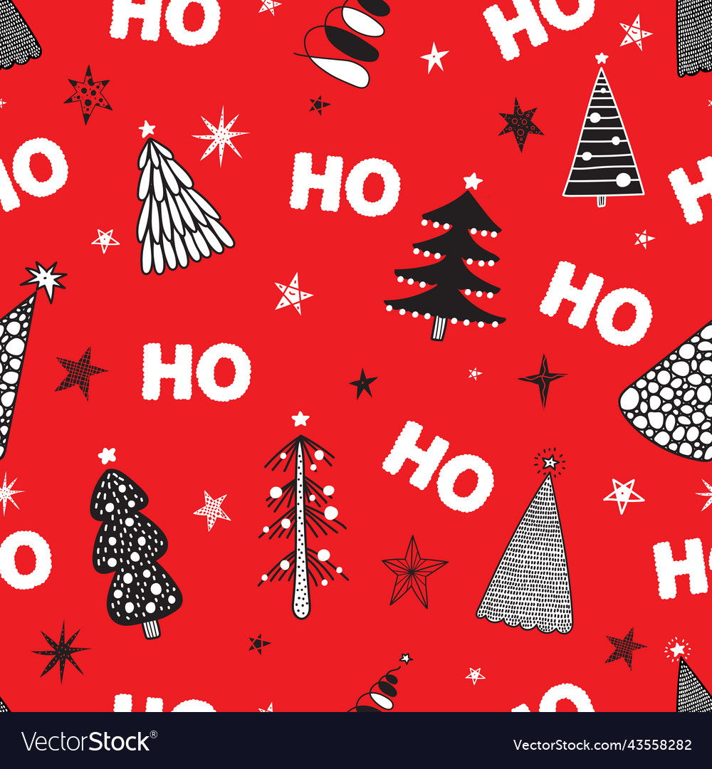 Hohoho red seamless pattern with christmas trees vector image Hohoho red seamless pattern with christmas trees