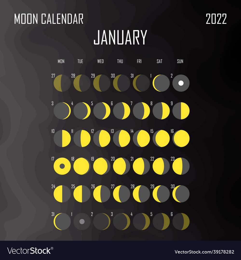 January 2022 moon calendar astrological calendar Vector Image