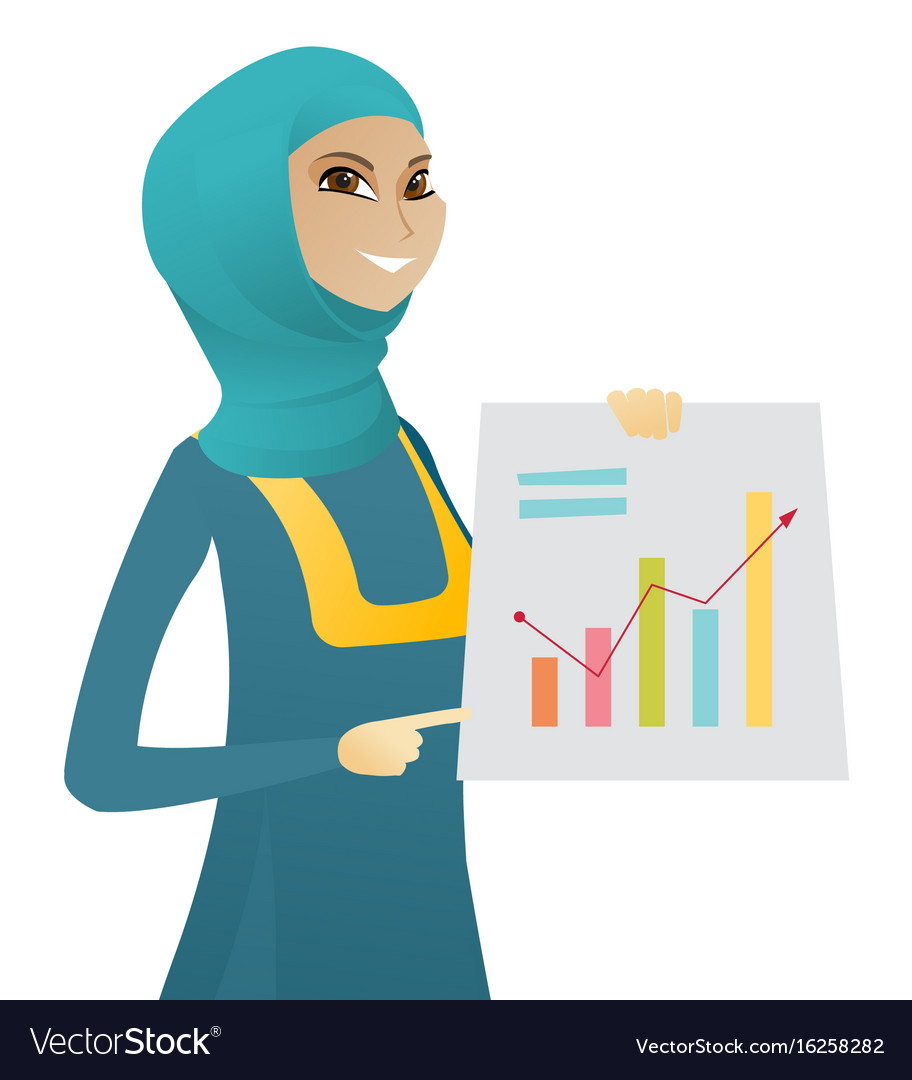 Muslim Business Woman Showing Financial Chart Vector Image