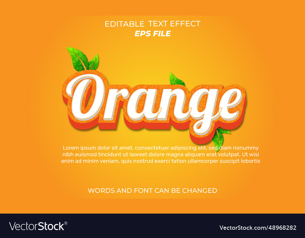 Orange text effect font editable typography 3d vector image Orange text effect font editable typography 3d