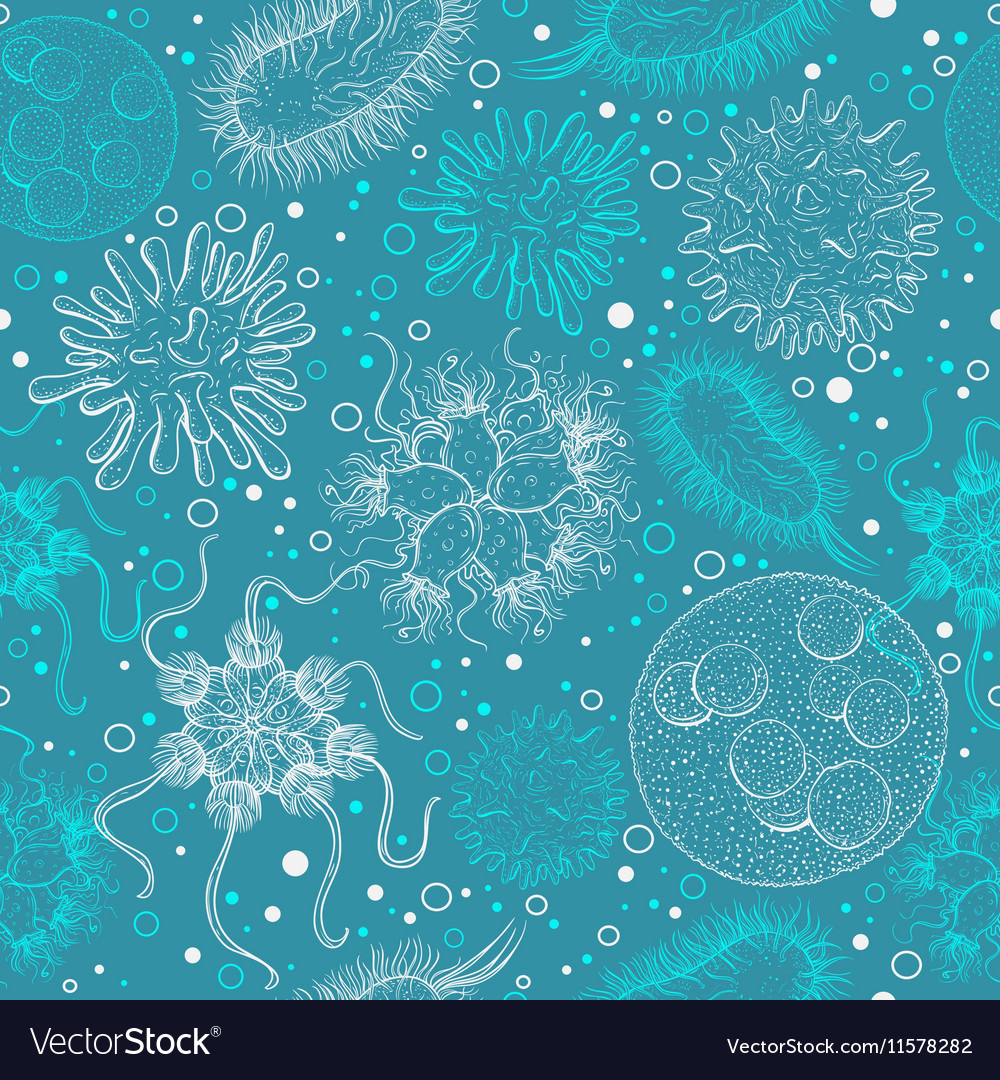 Seamless pattern with microbes and viruses