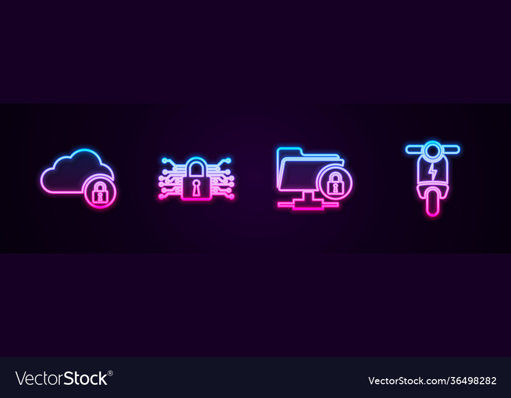 Set line cloud computing lock cyber security ftp vector image Set line cloud computing lock cyber security ftp