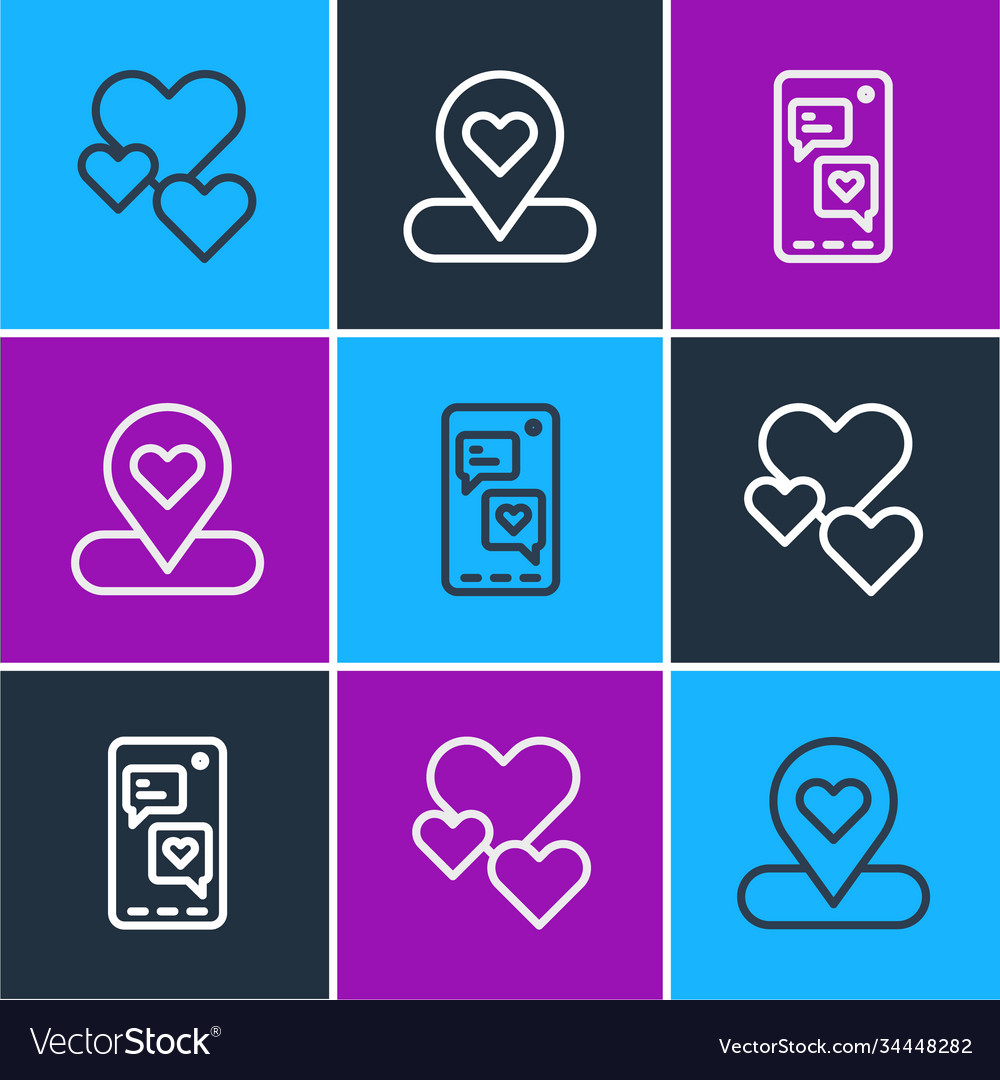 Set line heart mobile with and location vector image Set line heart mobile with and location