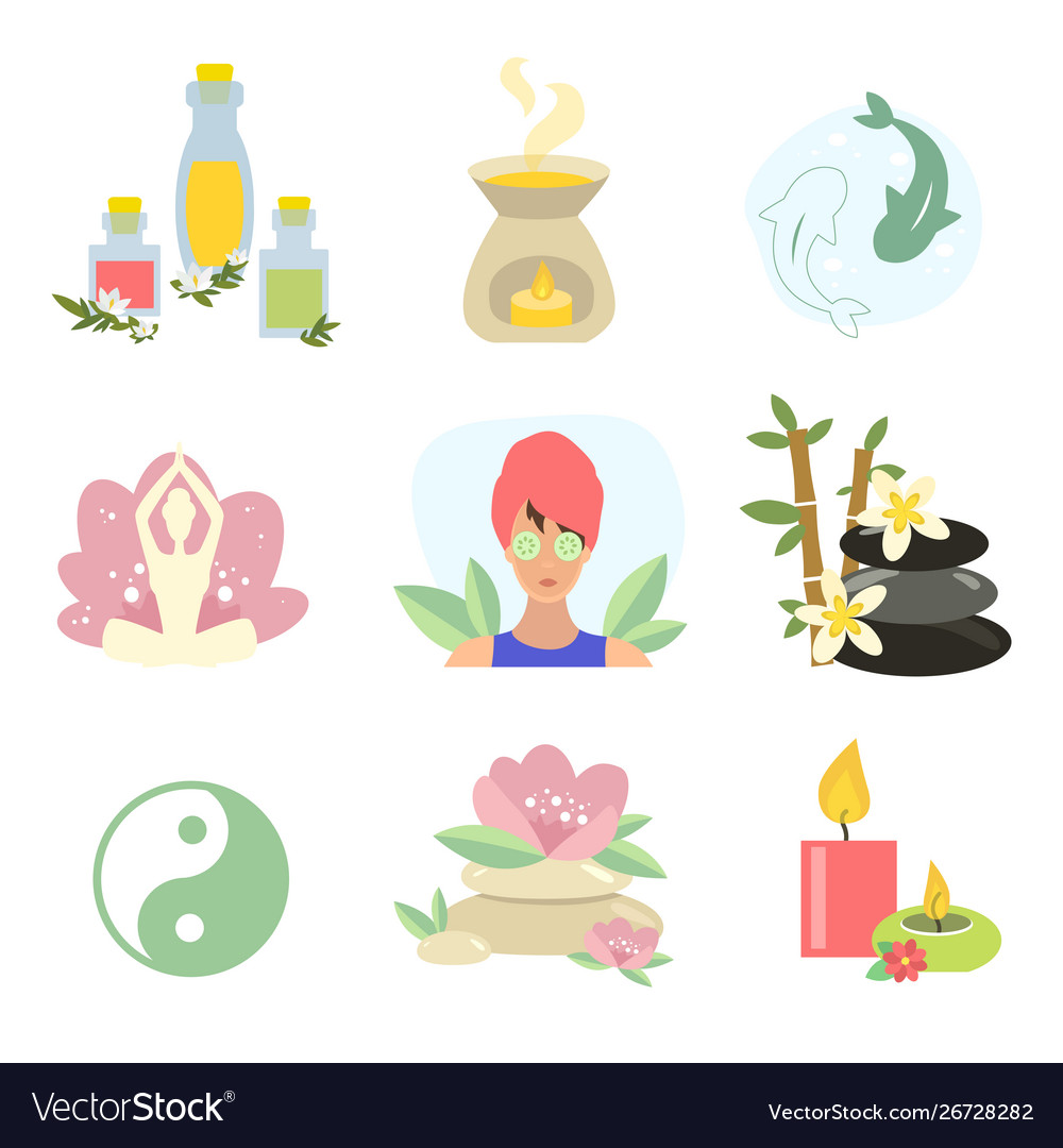 Spa Sammlung Yoga Kerze Felsen ätherisches Öl vector image Spa Sammlung Yoga Kerze Felsen ätherisches Öl