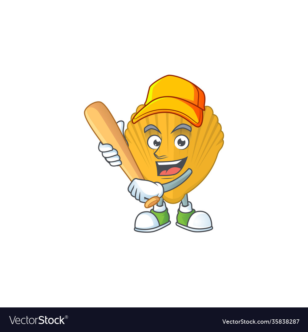 Cartoon yellow clamp playing baseball with stick