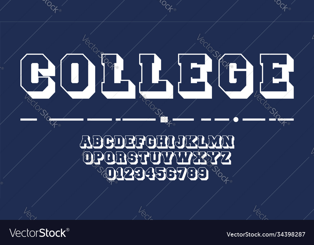 College alphabet template letters and numbers of Vector Image