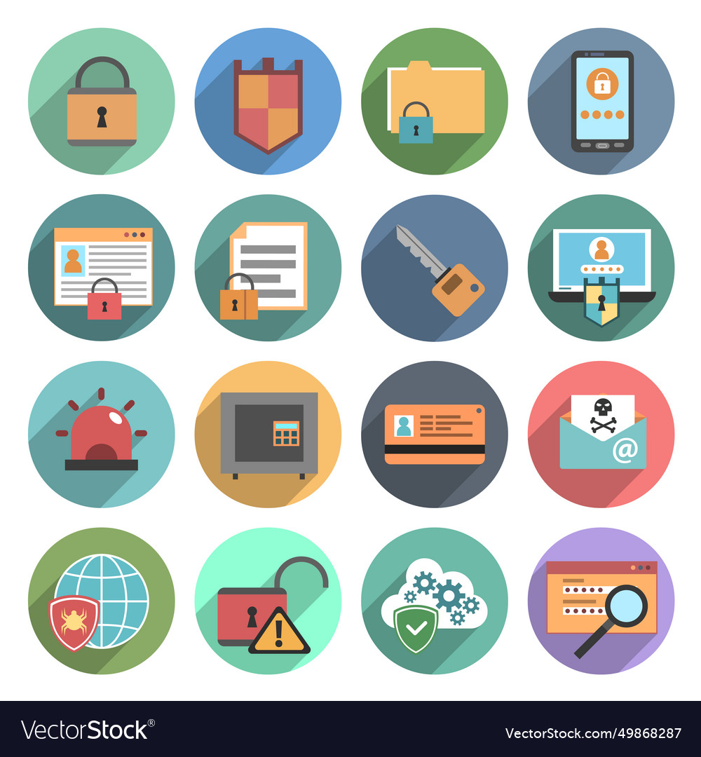 Computer security icons set flat round Vector Image Computer security icons set flat round