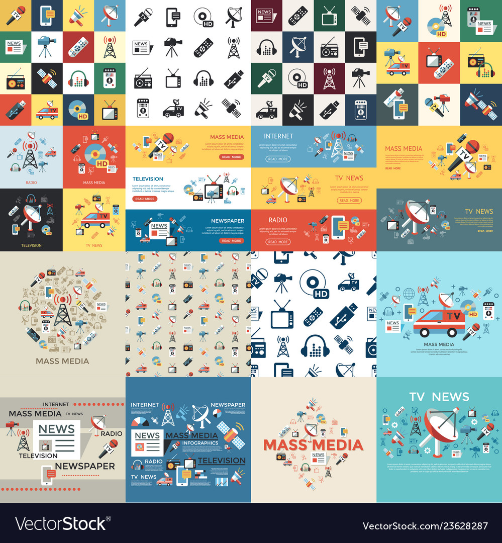 Digital mass media objects color simple flat vector image Digital mass media objects color simple flat