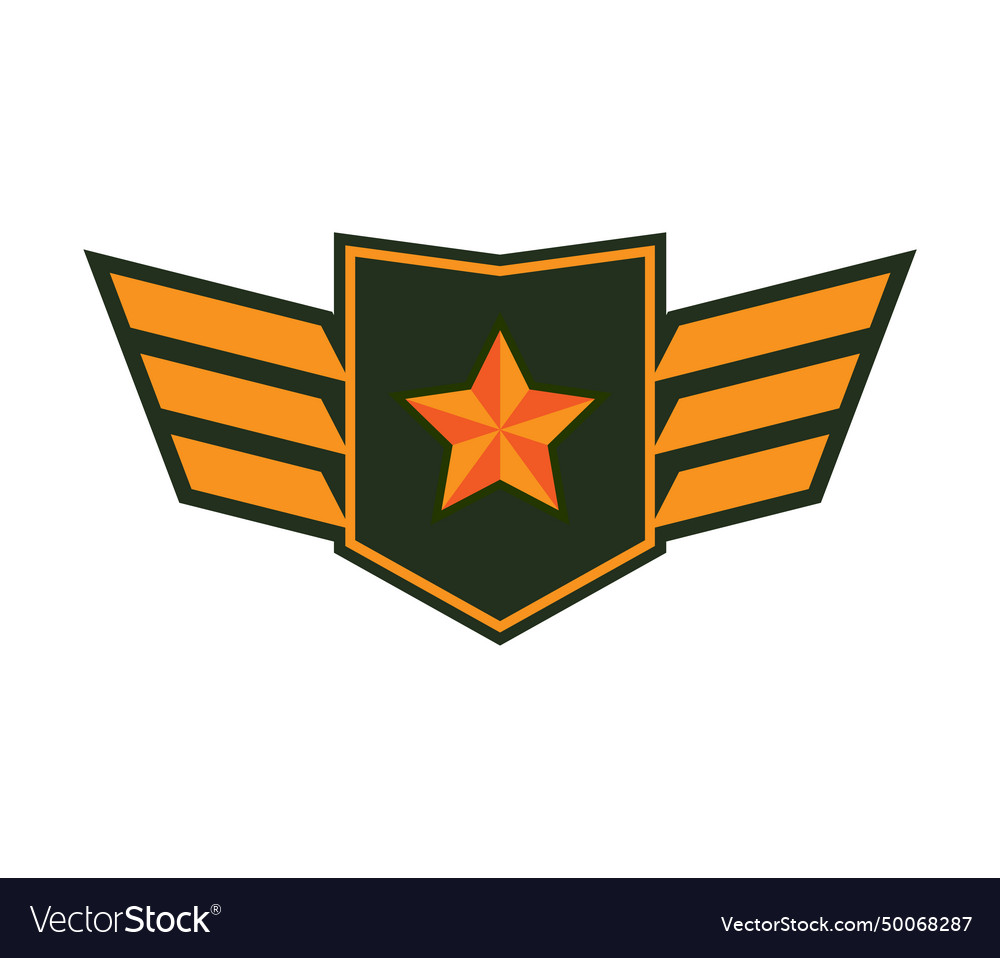 Military badge with wings and star on green and Vector Image