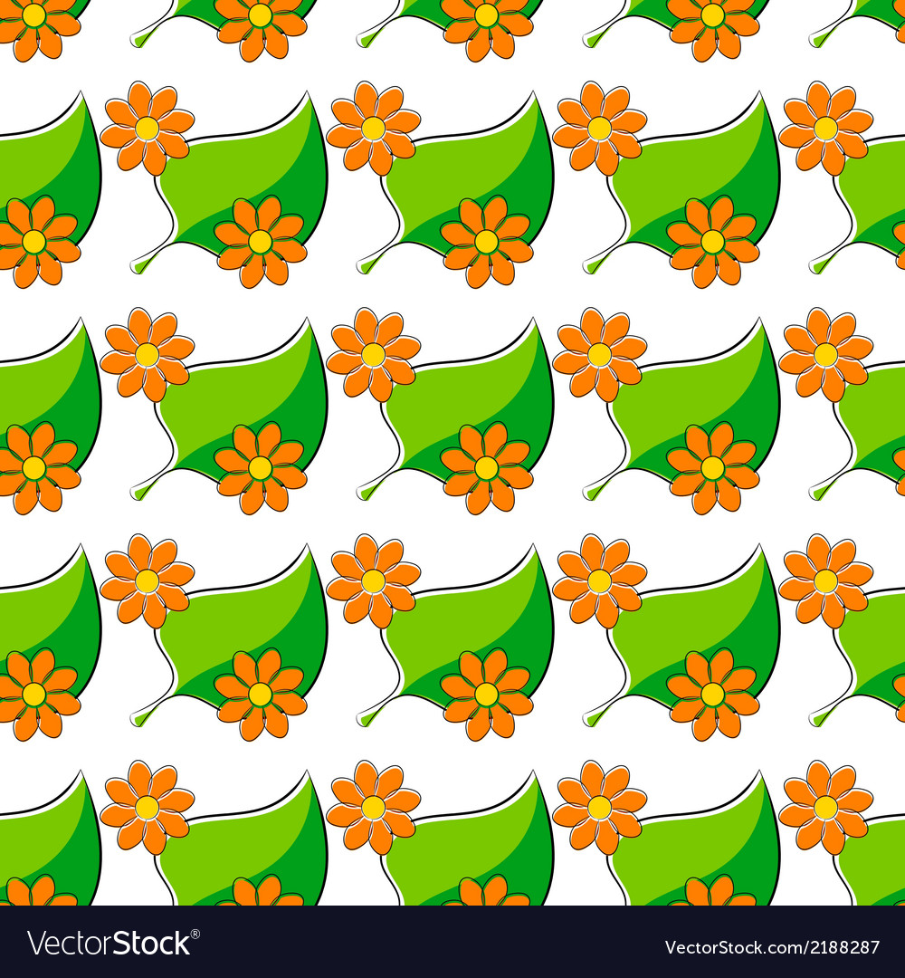 Seamless pattern with chamomiles and green leaf