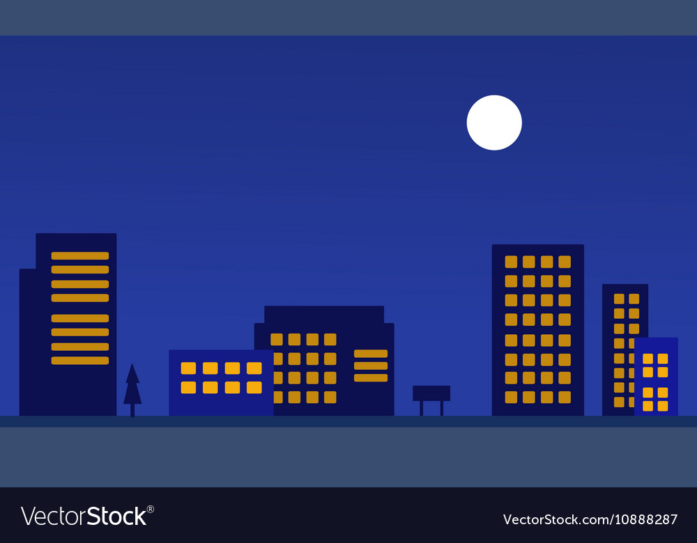 Silhouette of city apartment at night Royalty Free Vector