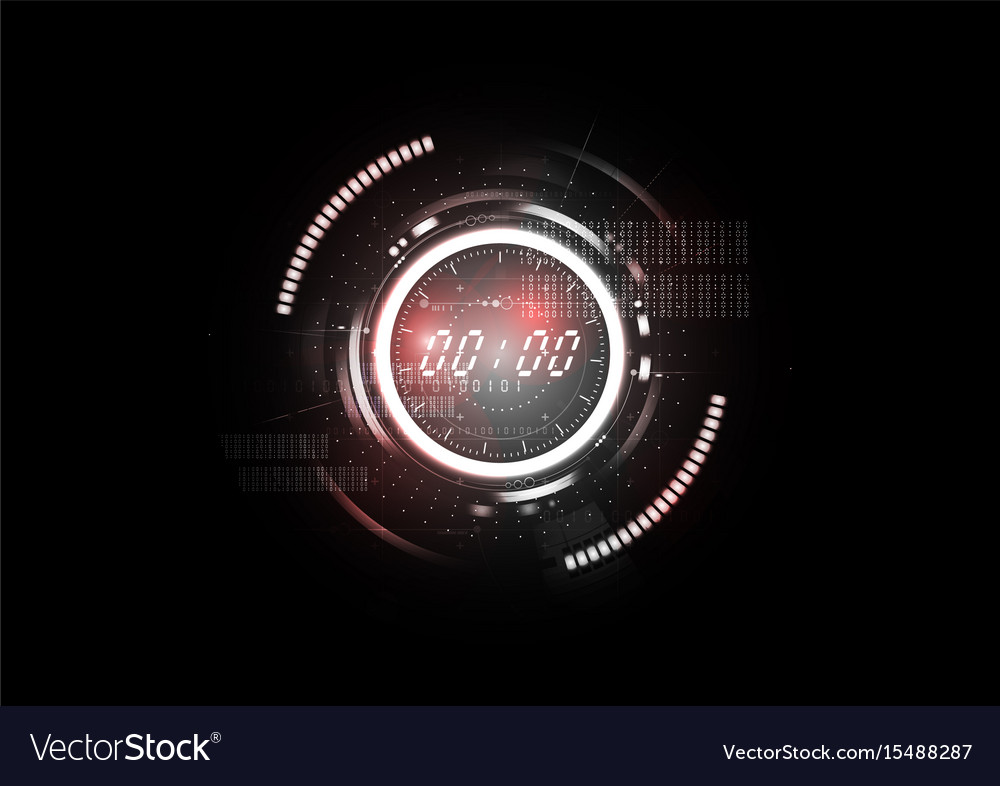 Technological abstract red light clock interface