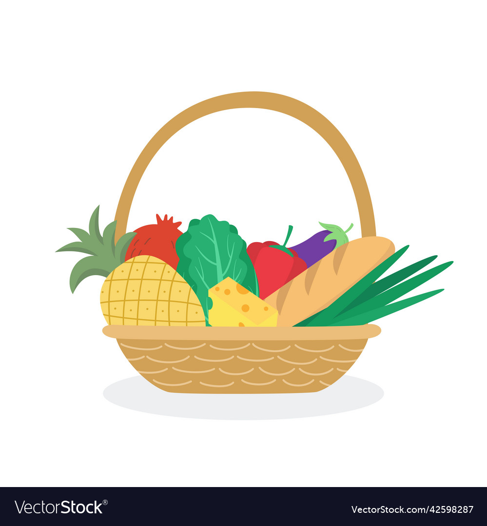 Wicker basket with various food