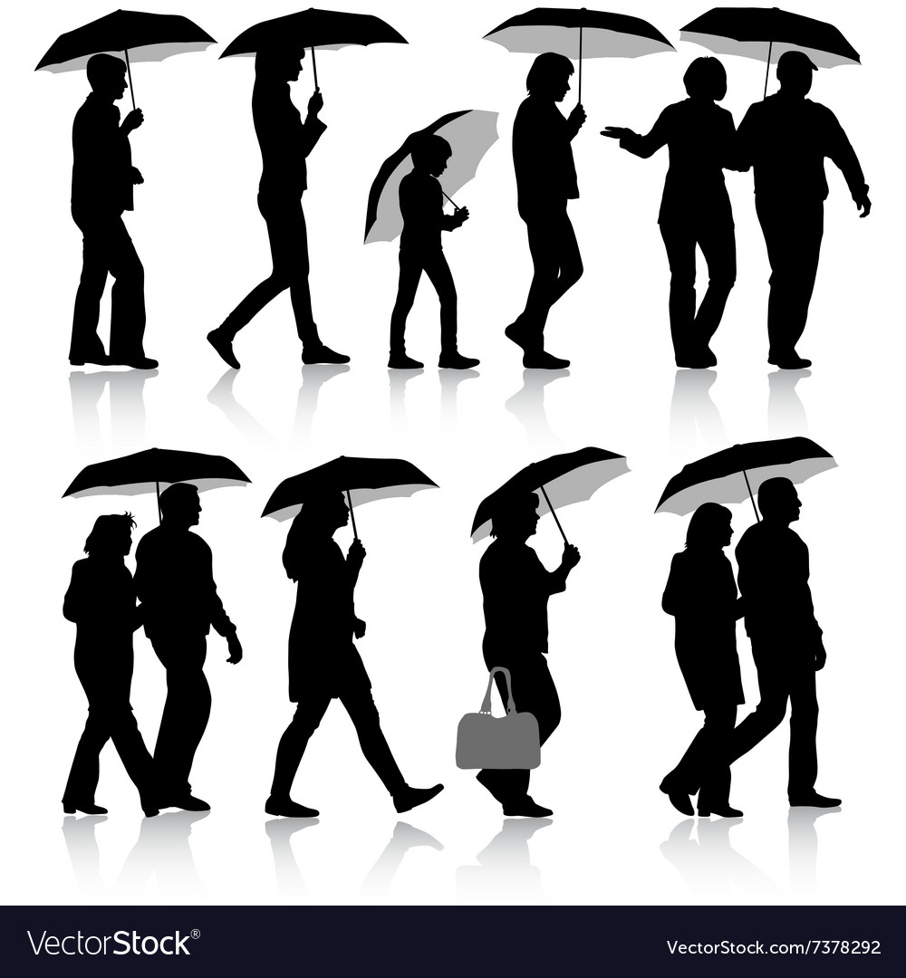 Black silhouettes man and woman under umbrella