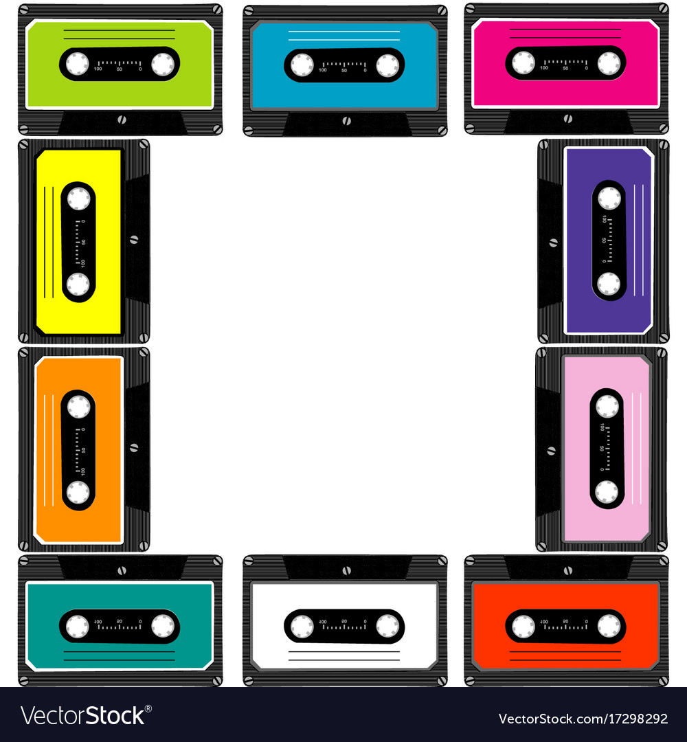 Colorful frame with audio cassettes Royalty Free Vector