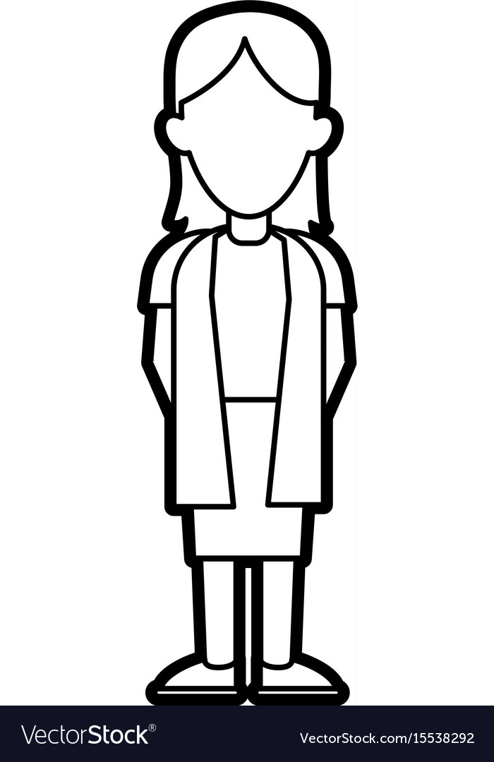 Flat line uncolored standing woman over white Vector Image