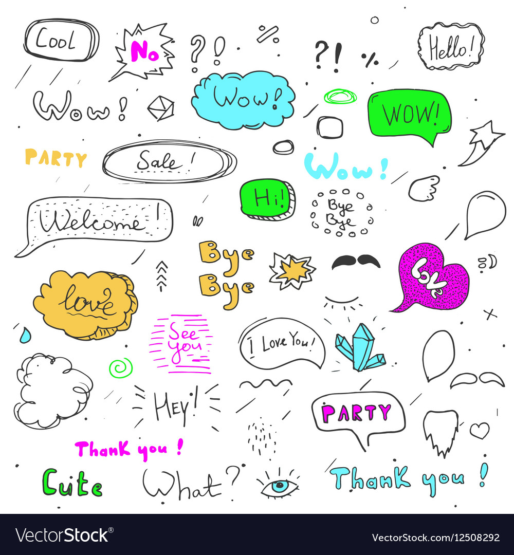 Hand drawn set of speech bubbles with dialog words