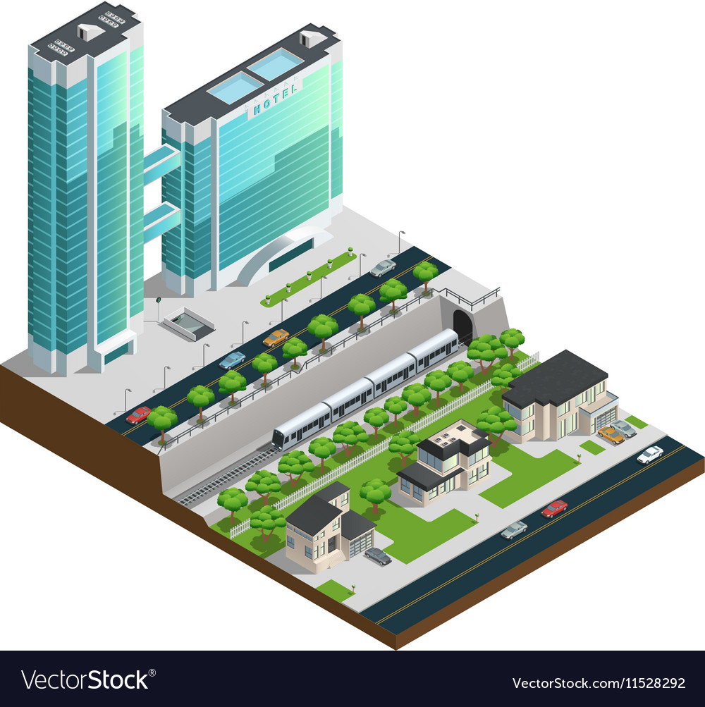 Isometric skyscrapers and suburban houses Vector Image