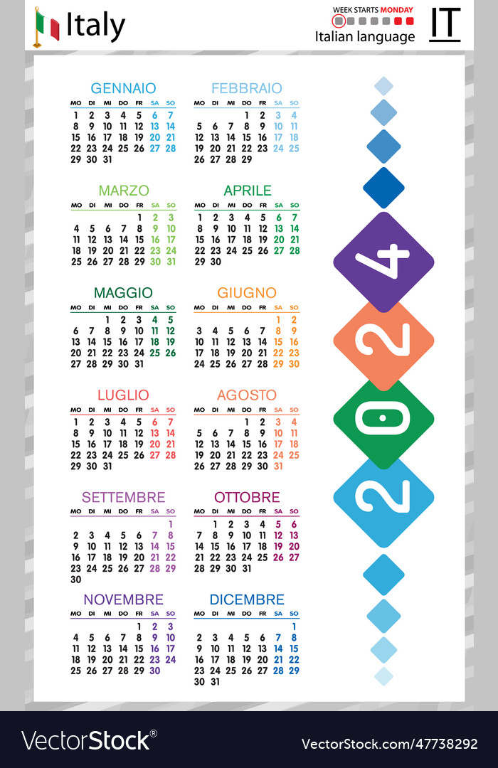 Italian vertical pocket calendar for 2024 week