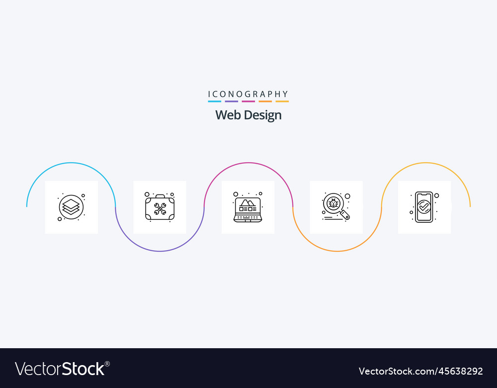 Web design line 5 icon pack including virus scan