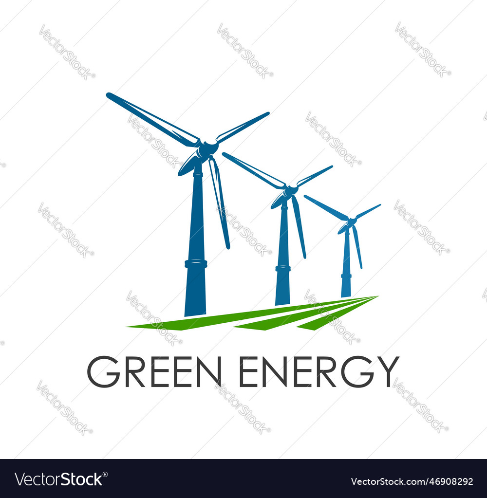 Wind turbine green clean energy icon emblem Vector Image