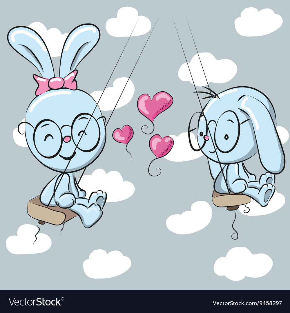 Cute rabbits on the swing Royalty Free Vector Image