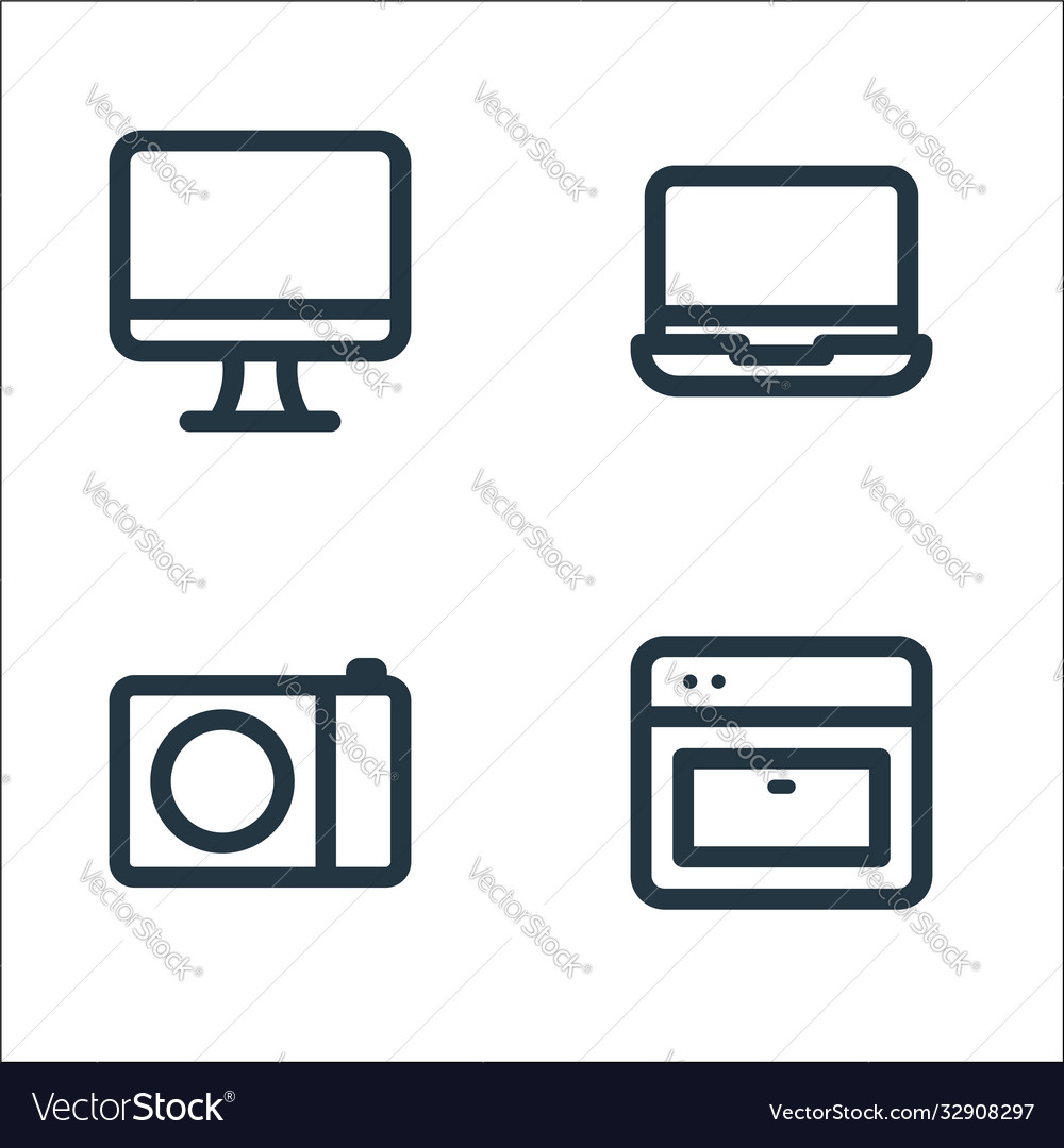 Electronic and device line icons linear set vector image Electronic and device line icons linear set