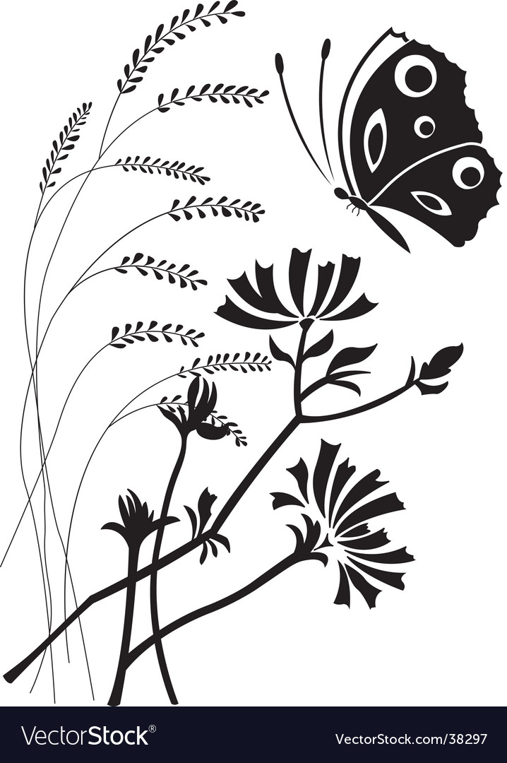 Flowers And The Butterfly Vector Image
