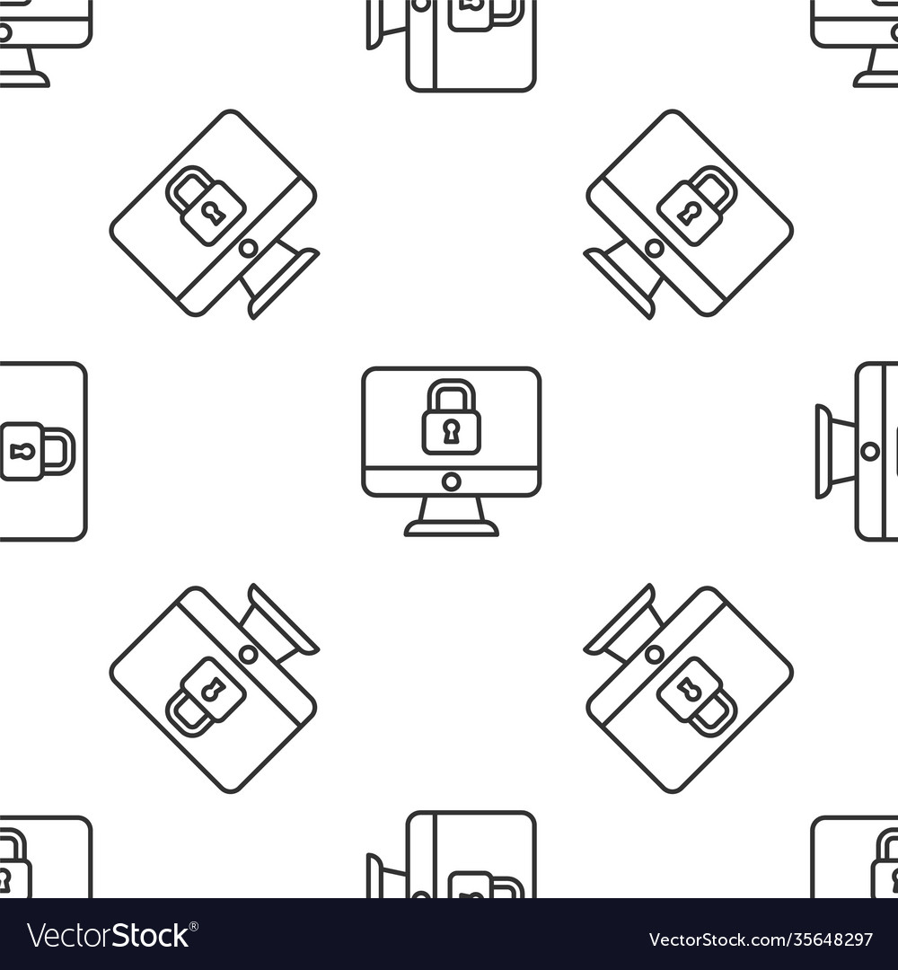 Grey line lock on computer monitor screen icon