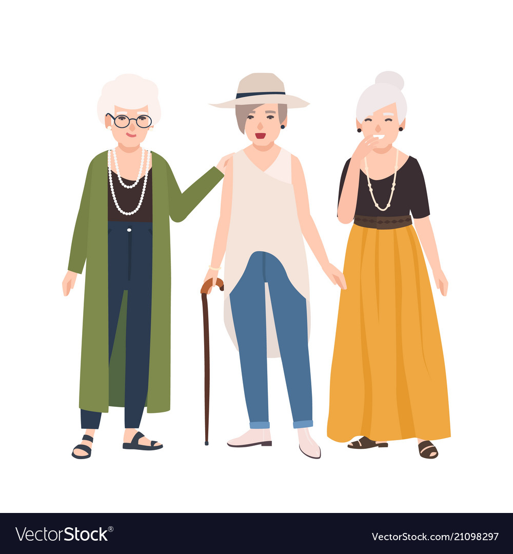 Group Of Smiling Elderly Women Dressed In Elegant Vector Image