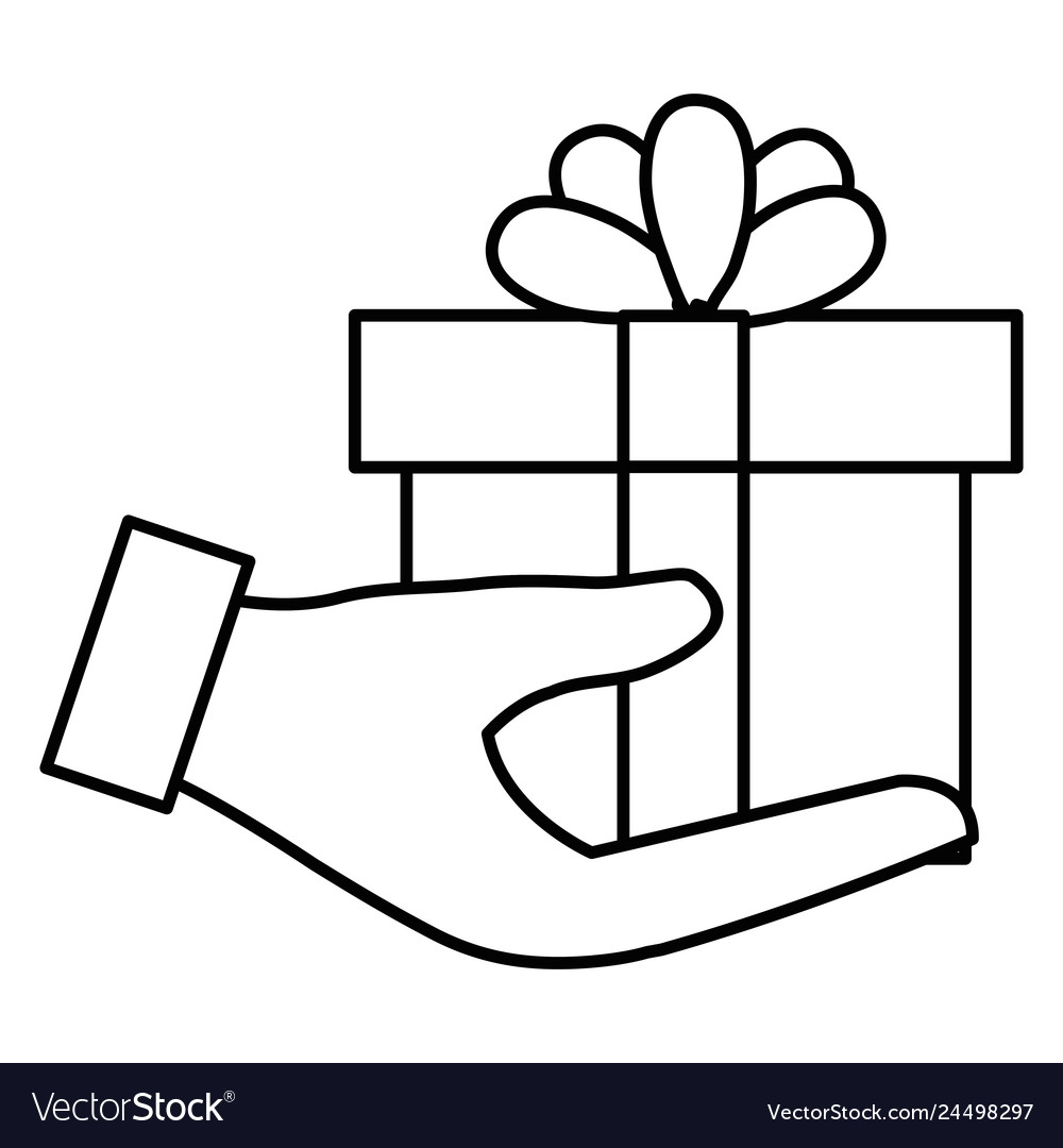 Hand with gift box present