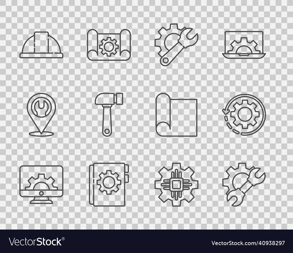 Set line computer monitor and gear wrench spanner