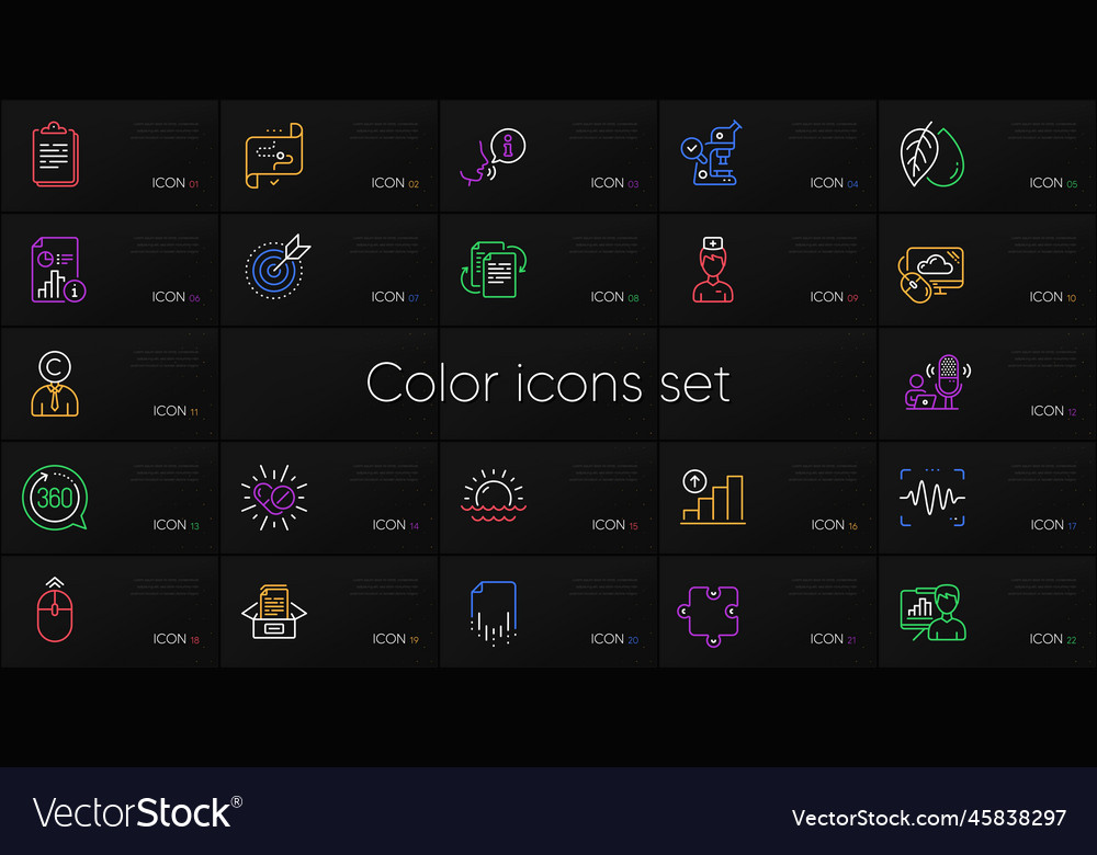 Set of sunset target path and puzzle line icons vector image Set of sunset target path and puzzle line icons