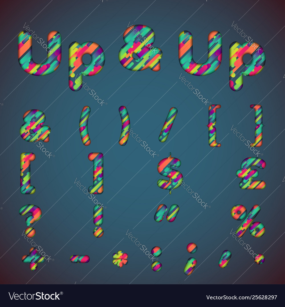 Up colorful font set with shadows 3d effect vector image Up colorful font set with shadows 3d effect