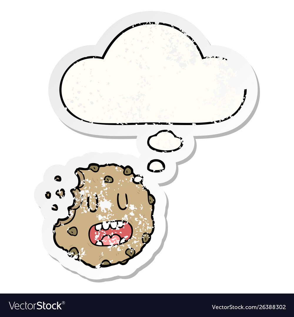 Cartoon cookie and thought bubble as a distressed