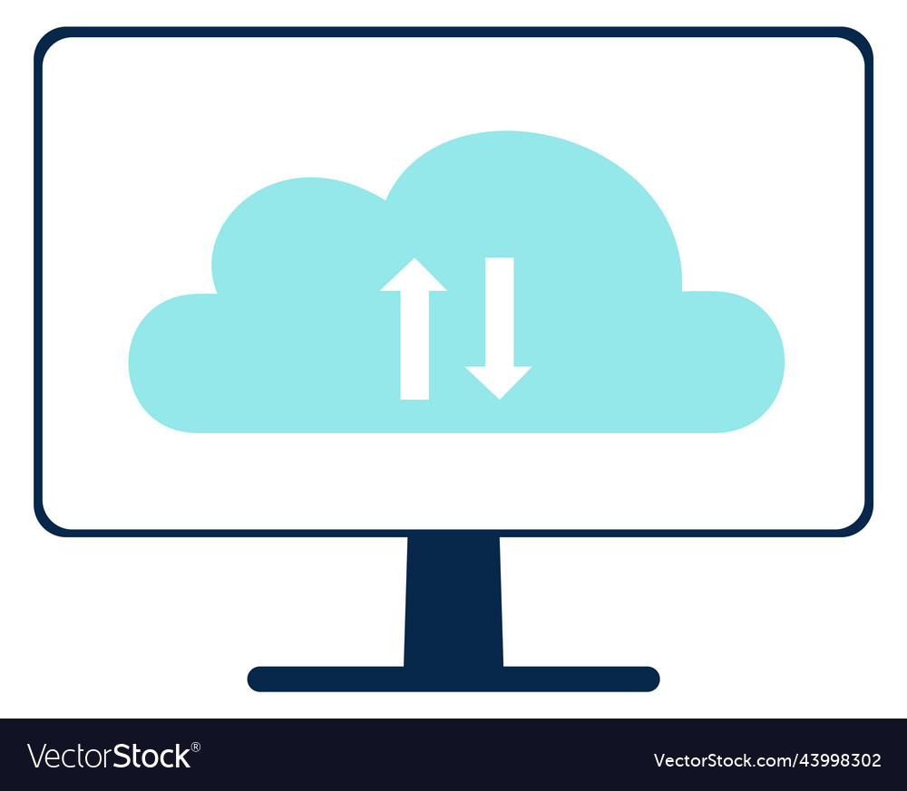 Cloud syncronization sign on computer display vector image Cloud syncronization sign on computer display
