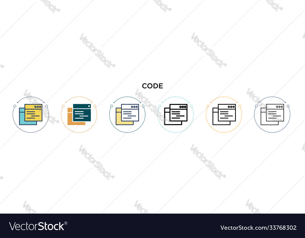 Code icon in filled thin line outline and stroke