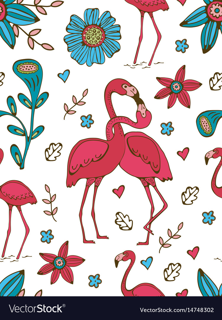 Flamingo couple kissing colorful seamless pattern