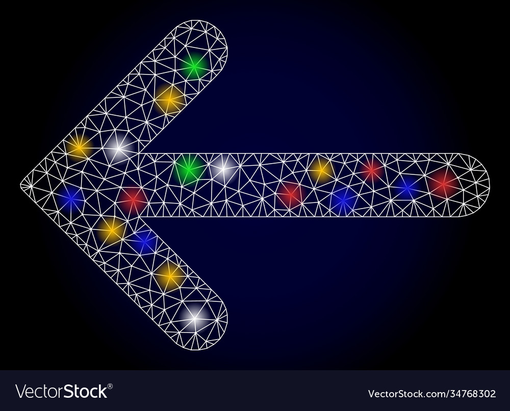 Glowing net left arrow with color lightspots vector image Glowing net left arrow with color lightspots