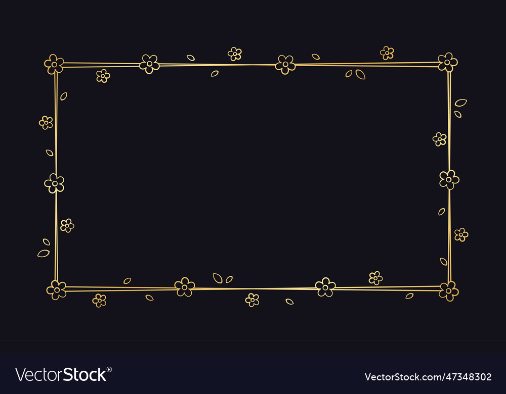 Gold rectangle floral frame outline doodle