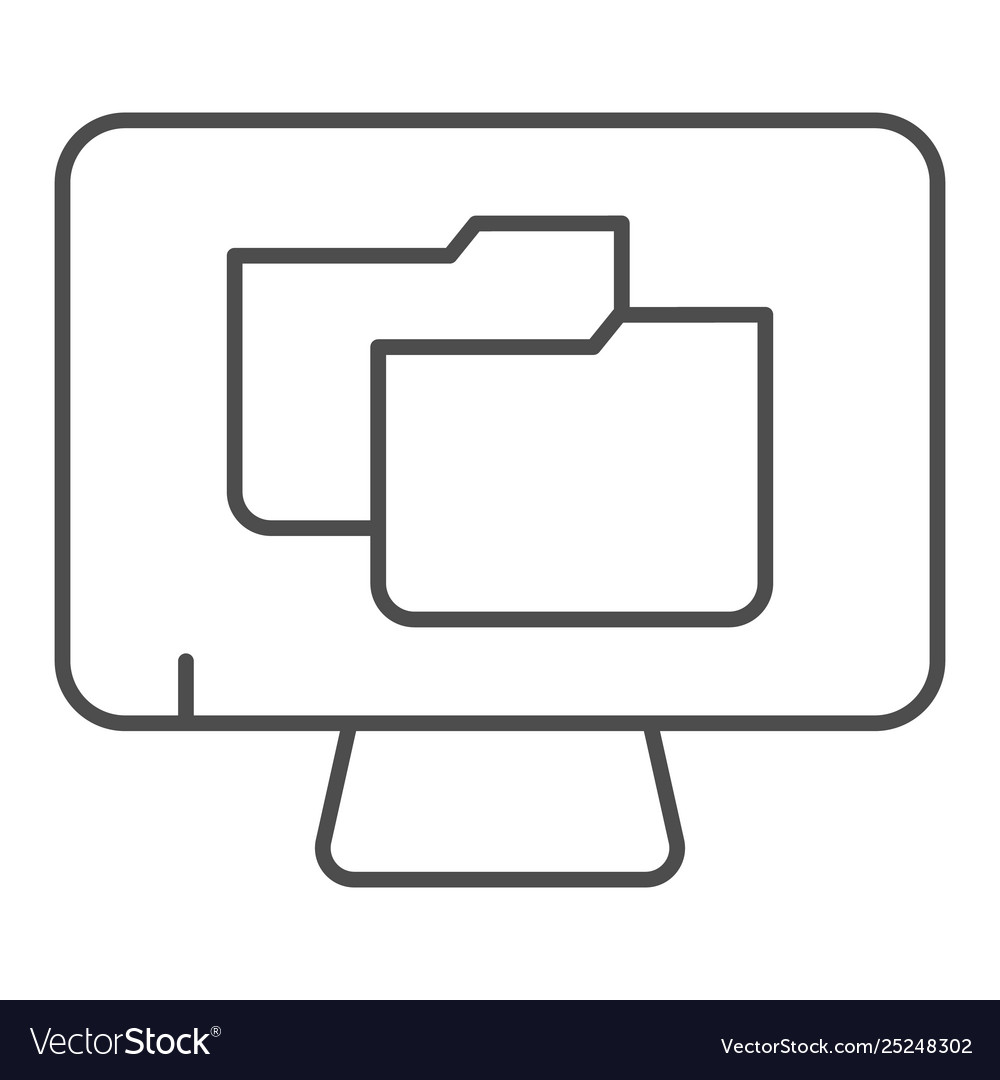 Monitor with folder thin line icon file
