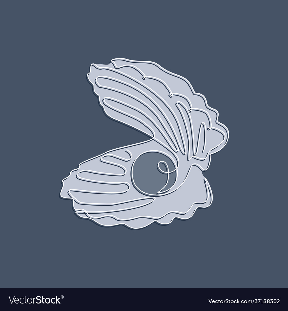 Open seashell with pearl continuous one line vector image Open seashell with pearl continuous one line