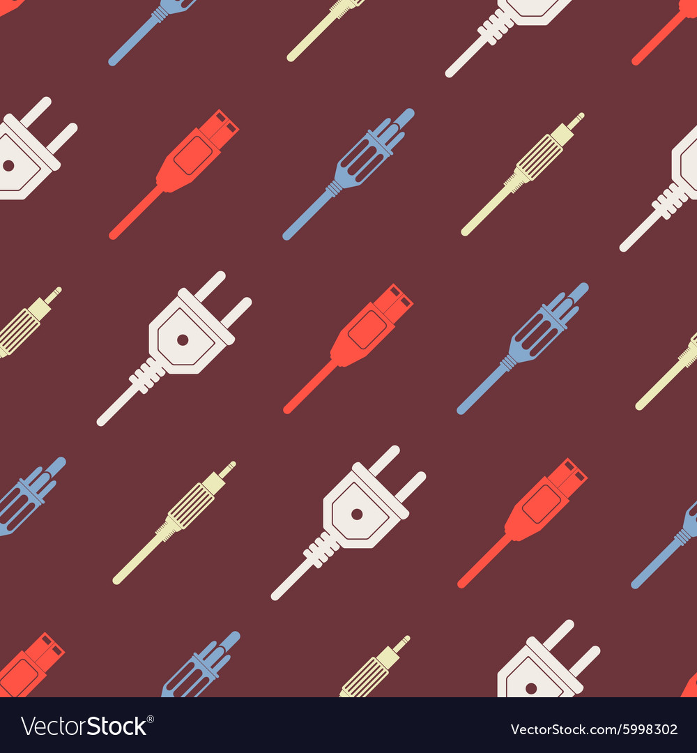 Seamless background with different power cord plug vector image Seamless background with different power cord plug